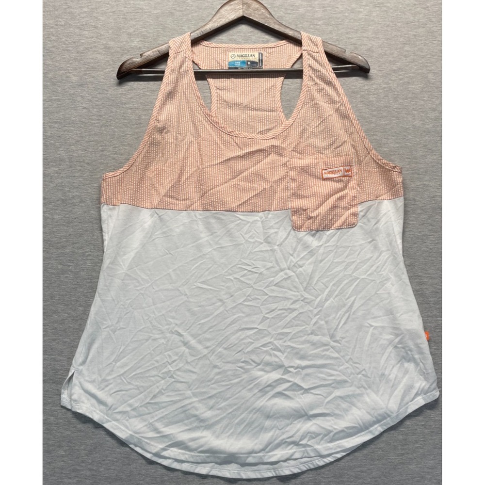Magellan Outdoors Fish Gear Tank Top Womens XL Pink White Striped Moisture Wick